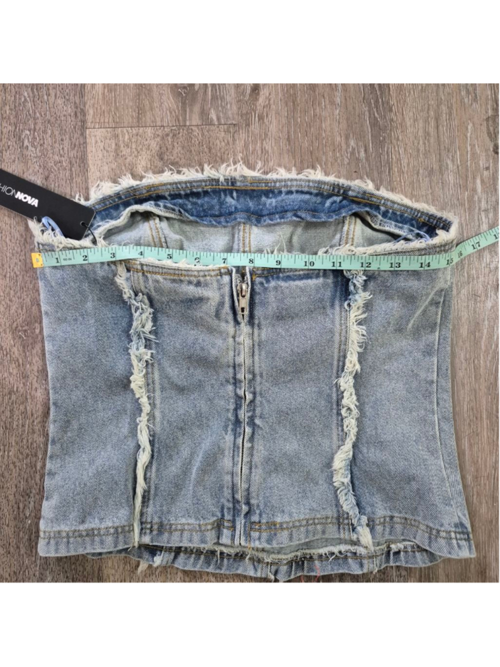 Women's Fashion Nova Light Wash Blue Denim Tube Crop Top S - Picture 7 of 10